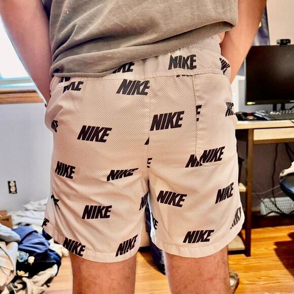 Nike Vintage Rare Sportswear Club Woven Track Shorts Nylon Logo Print White M - Picture 3 of 10